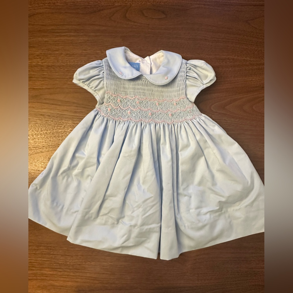 NWT Smocked light blue dress with flowers